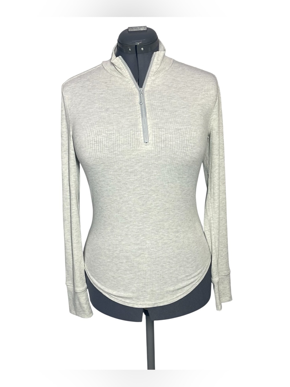 Juicy Couture Ribbed 1/4 Zip Long-Sleeve Pullover Shirt Top Womens Medium M Grey